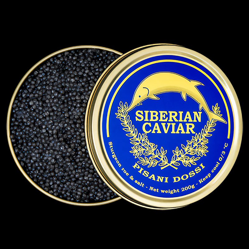 Siberian-Black-Caviar-Pisani-Dossi-200g-2 Set aus Premium Stör frischem schwarzem Kaviar 200gr. + 50gr. Pisani Dossi + Wodka 0,2L TOVARITCH! siberian black caviar pisani dossi 200g 2
