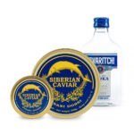 Set di caviale nero fresco di storione premium 200gr. + 50gr. Pisani Dossi + Vodka 0,2L TOVARITCH! siberian black caviar pisani dossi 50200g set